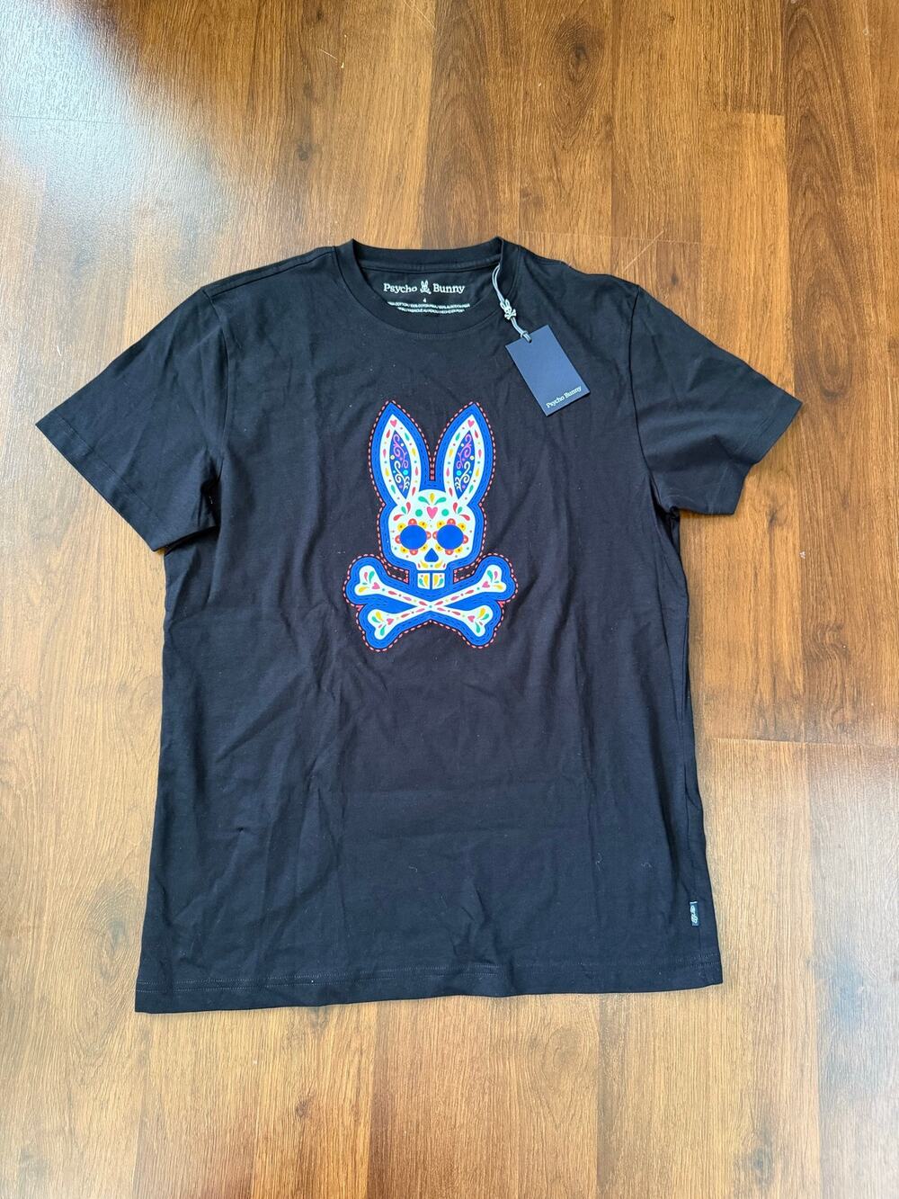 Psycho Bunny NWT Day of The Dead Graphic T-Shirt Black Sz 4 (Small) Pima Cotton